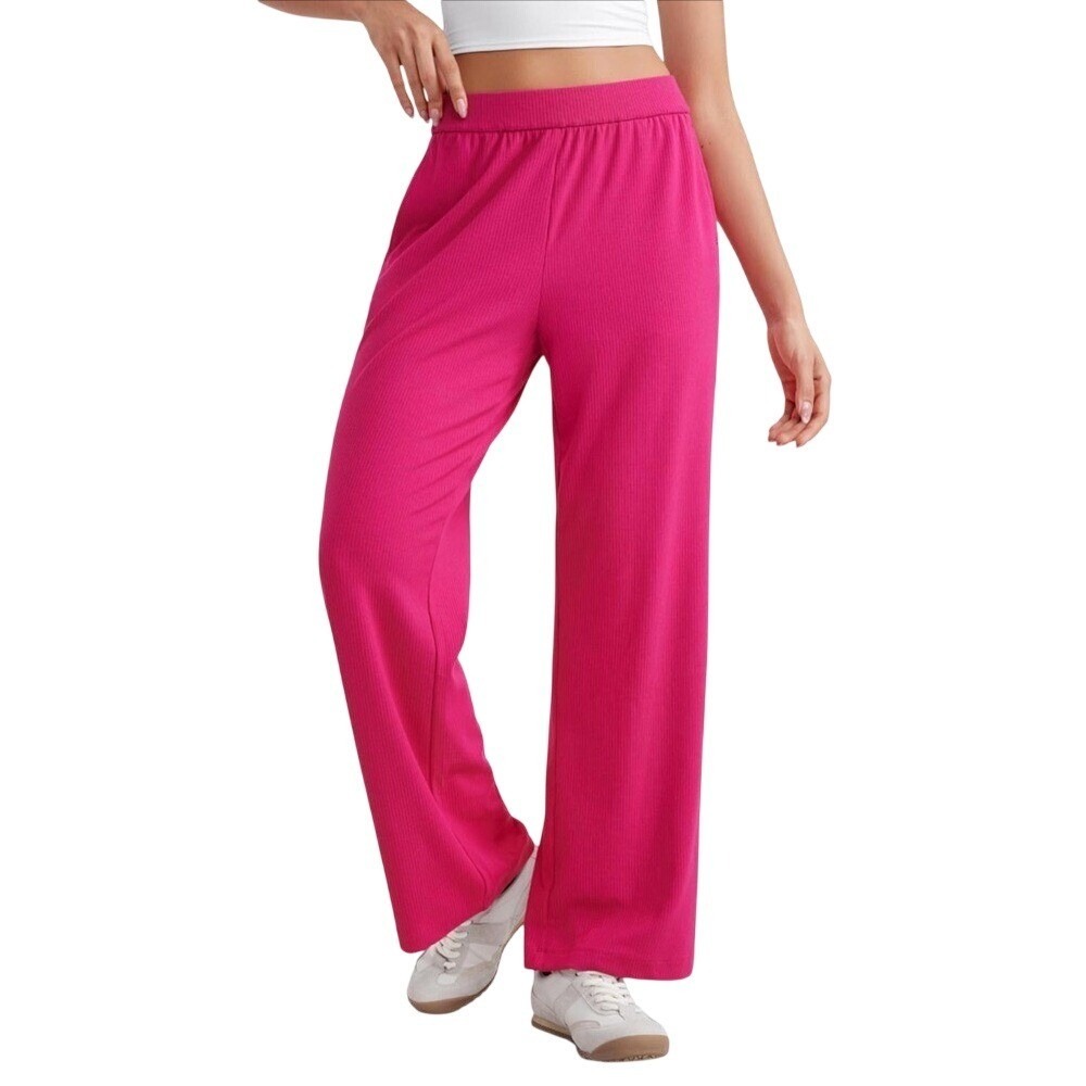 CRZ YOGA Womens Hot Pink Ribbed Wide Leg Lounge Pants High Waisted Small NEW